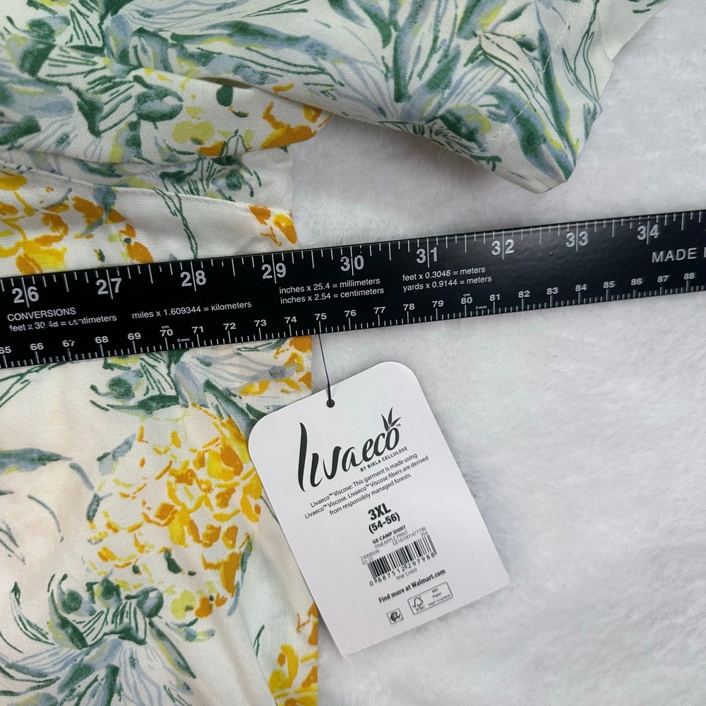 NWT George Shirt Mens 3XL White Pineapple Print Livaeco Viscose Short Sleeve - Picture 4 of 9